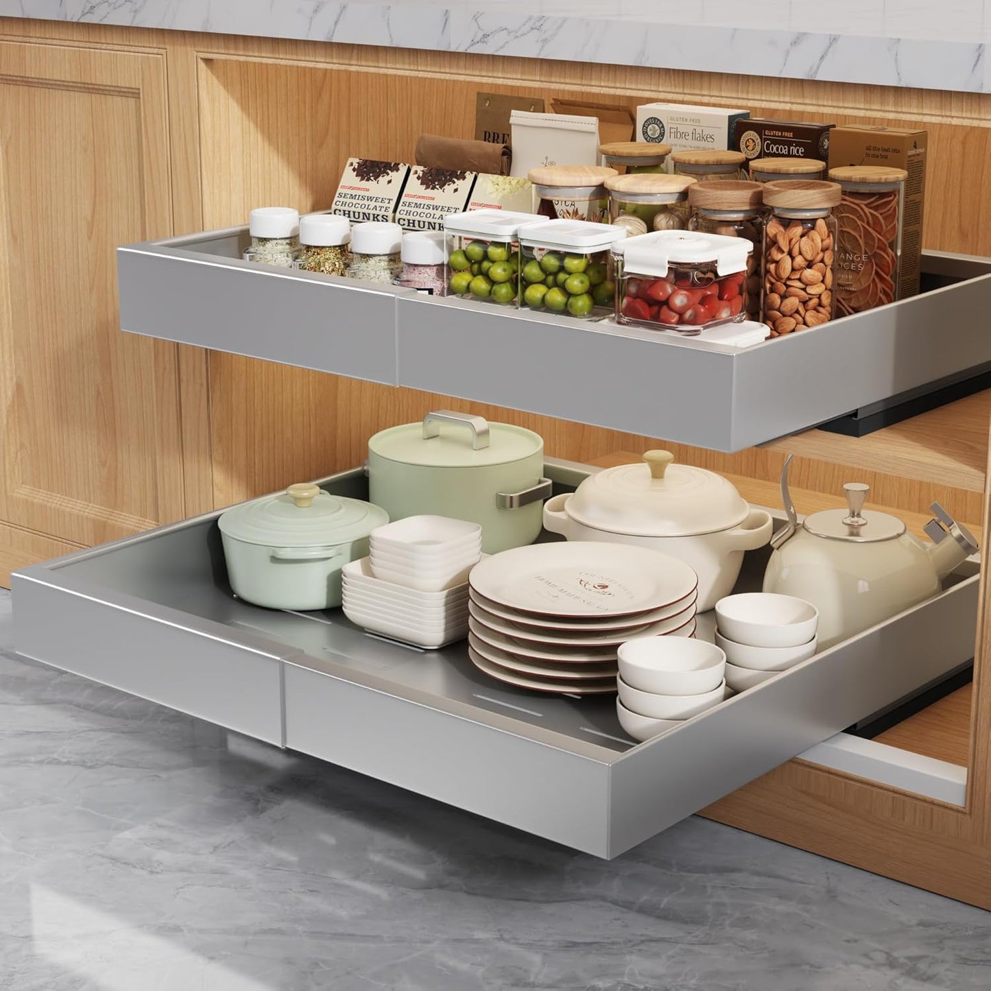 Pull Out Cabinet Organizers 21in Deep with Adjustable Width