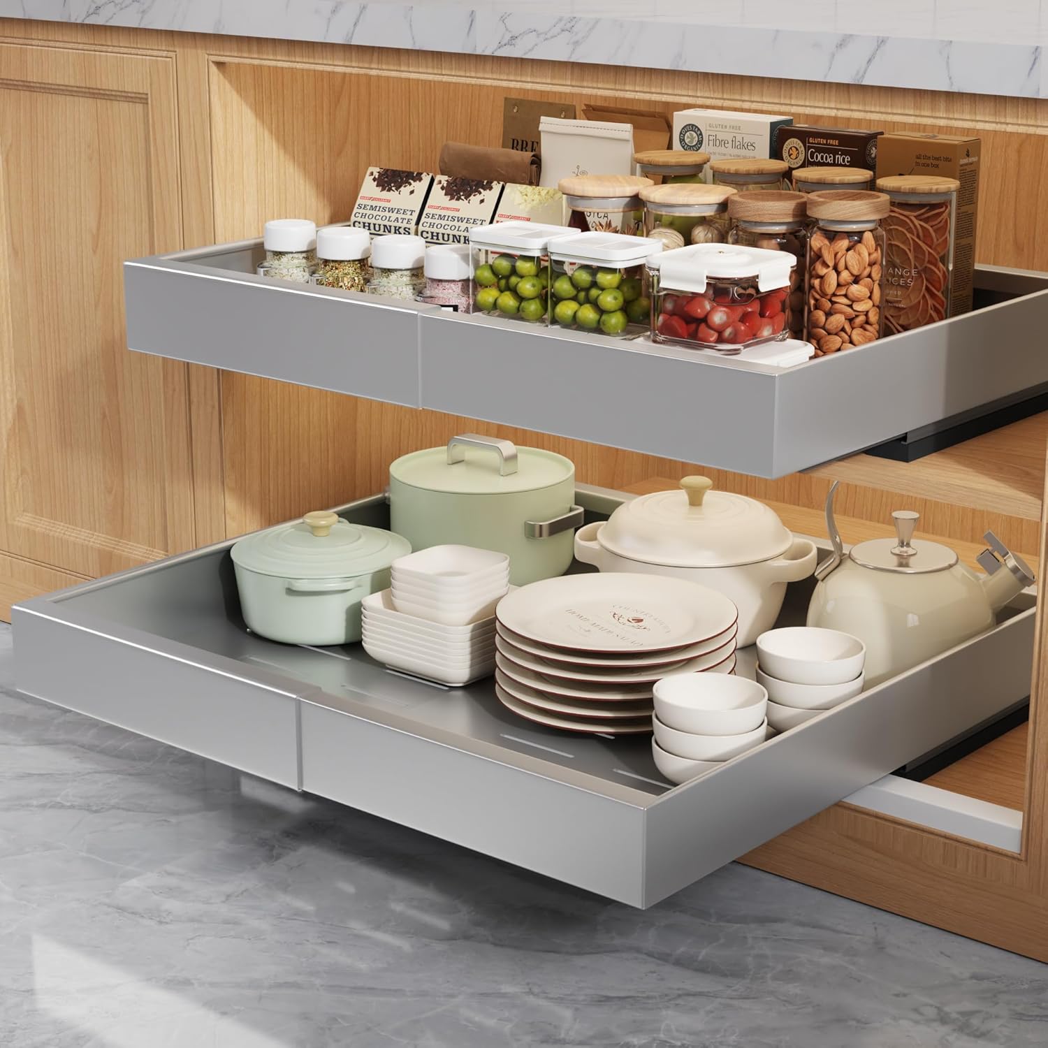 Pull Out Cabinet Organizers 21in Deep with Adjustable Width