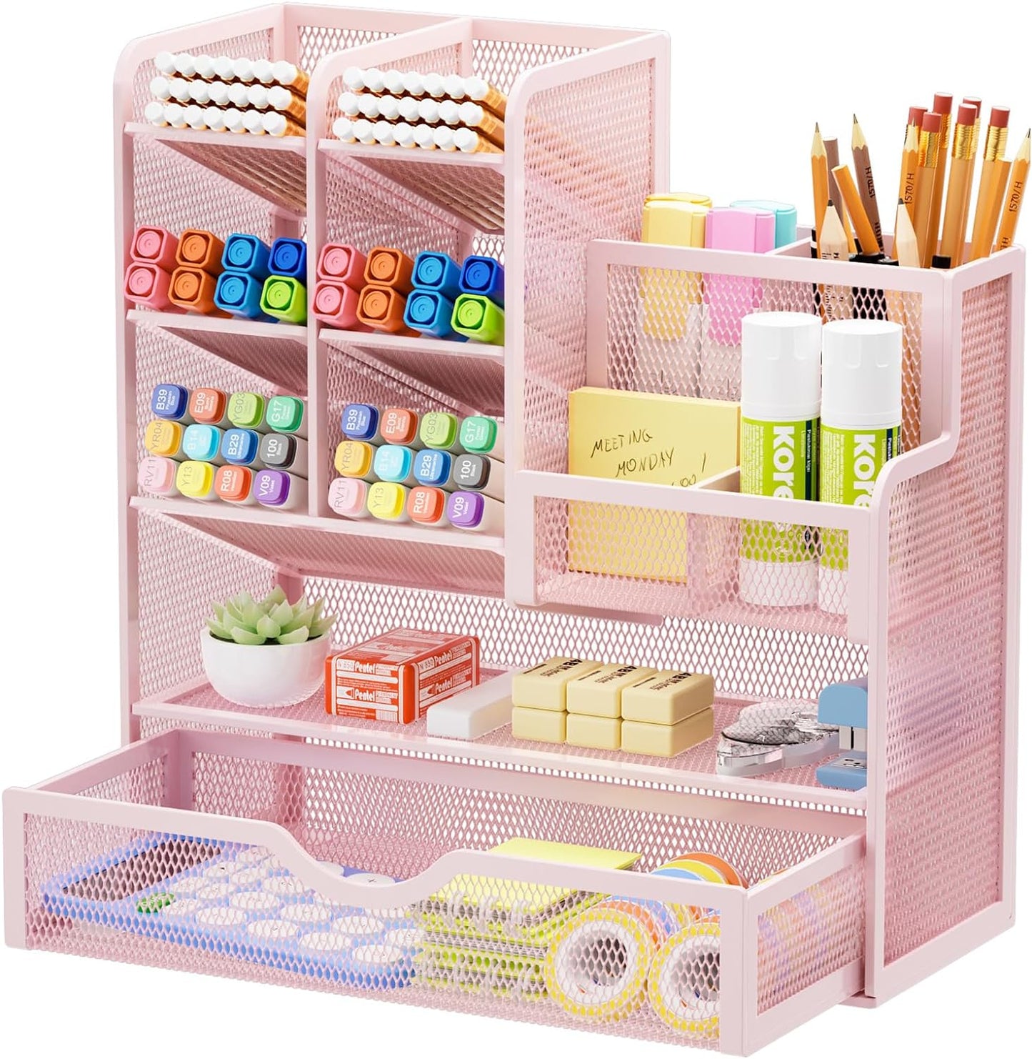 Marbrasse Pink Mesh Desk Organizer 12 Compartments