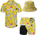 Mens Hawaiian Button Down Tracksuit with Bucket Hat - 2 Piece Set