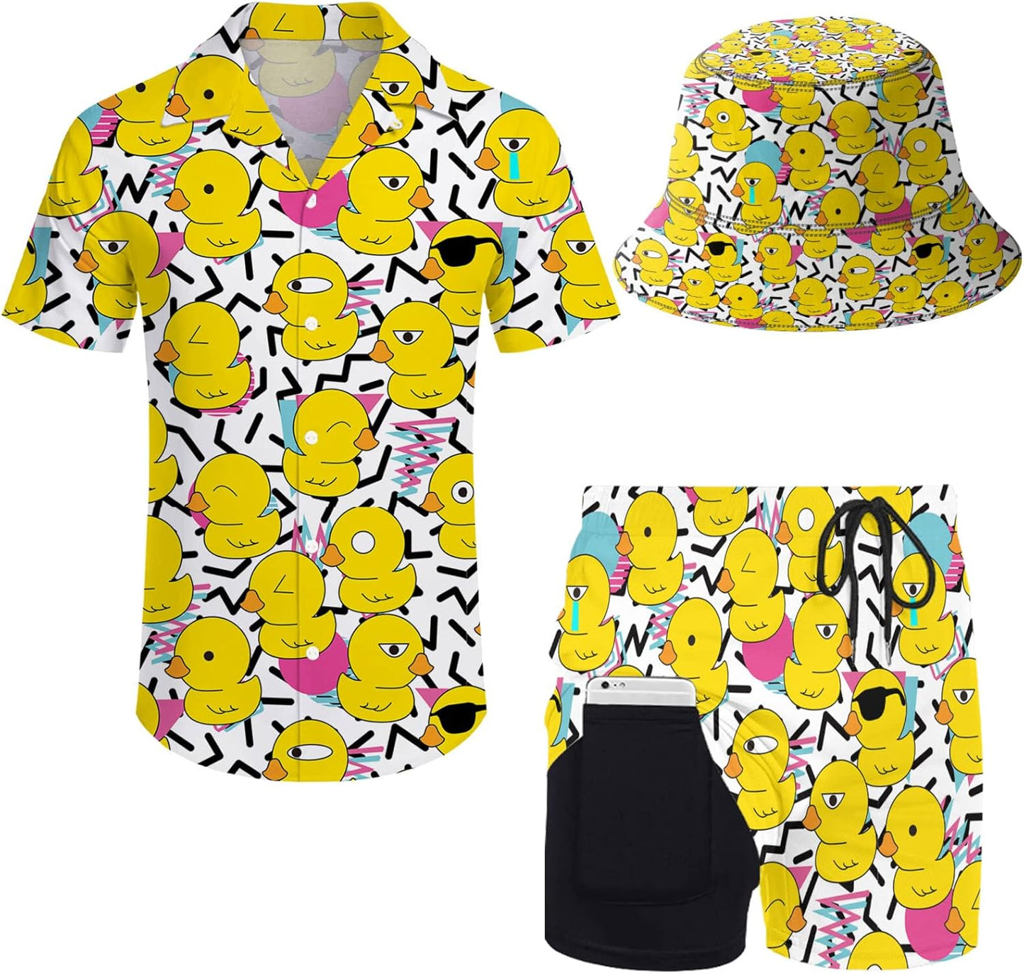 Mens 2 Piece Tracksuit Hawaiian Shirt and Compression Shorts Set