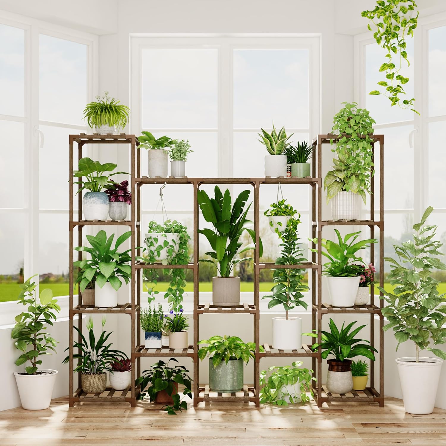 Bamworld Large Hanging Plant Stand for Indoor and Outdoor Use