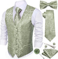 Mens 7PCS Paisley Vest Tie Bowtie Set - Formal Silk Look Waistcoat