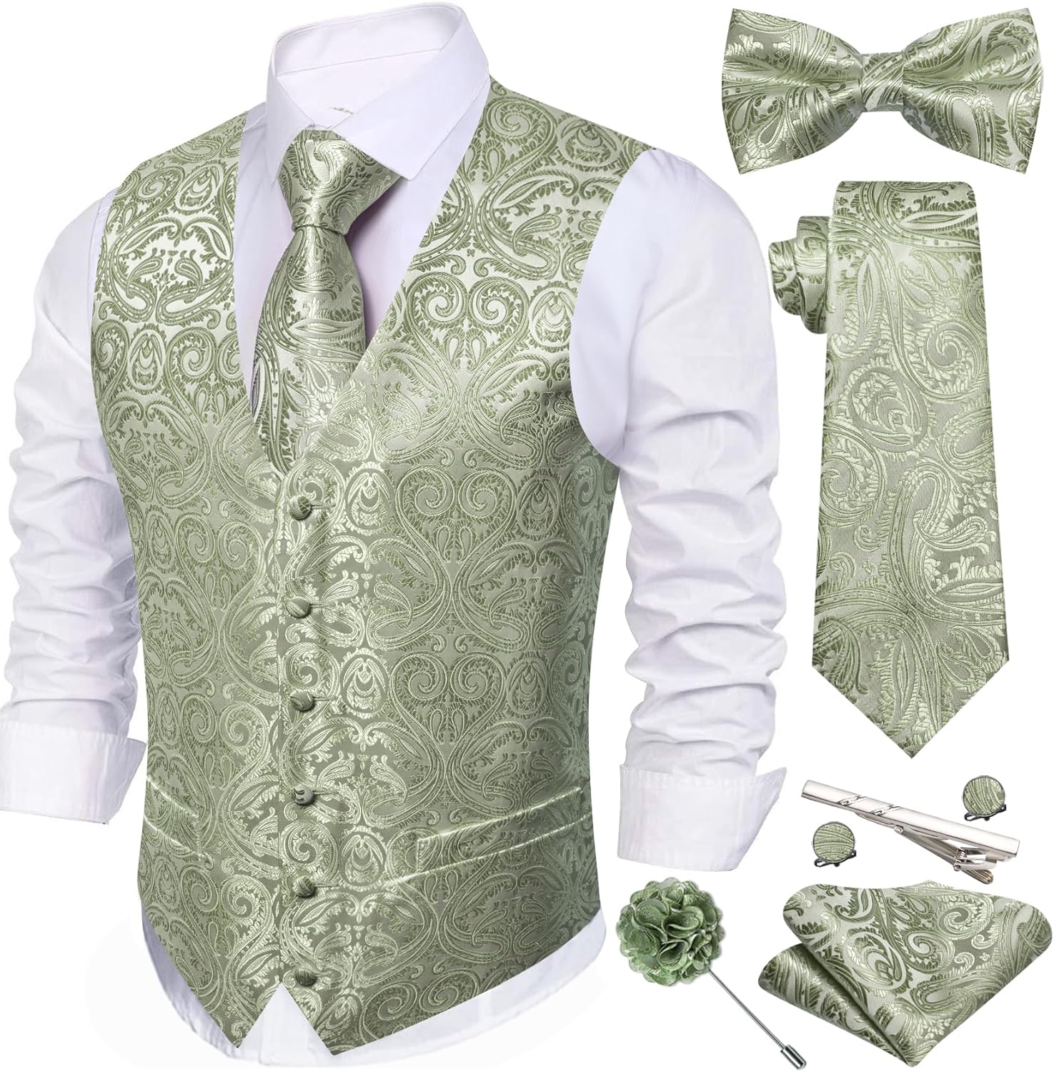Barry.Wang Men's Suit Vest Tie Bowtie Set for Formal Events