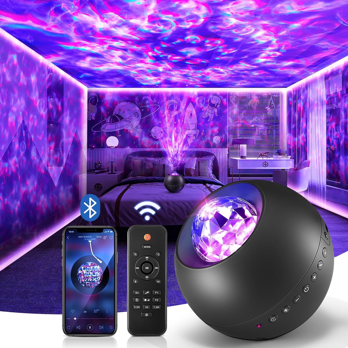 Vibrant Galaxy Projector with White Noise & Bluetooth