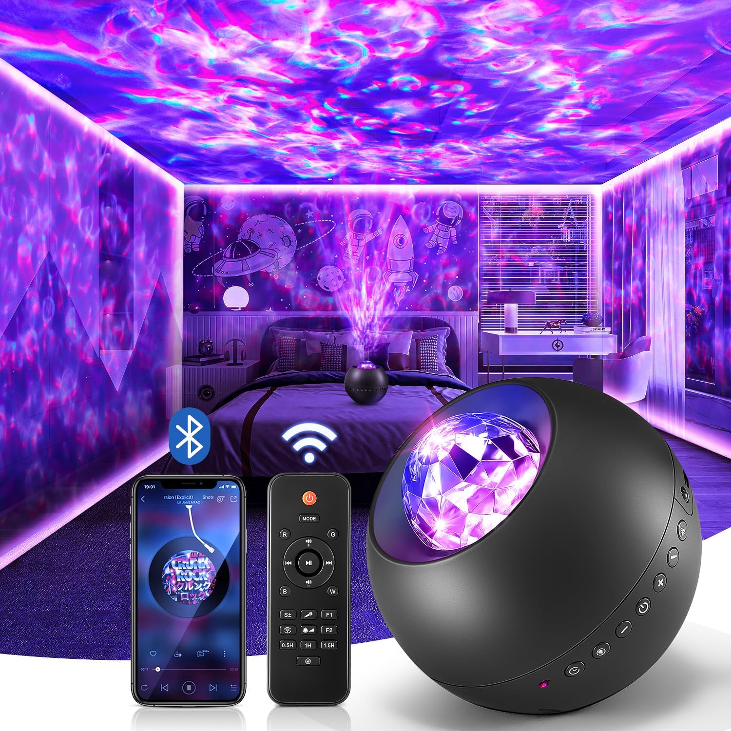 Vibrant Galaxy Projector with White Noise & Bluetooth
