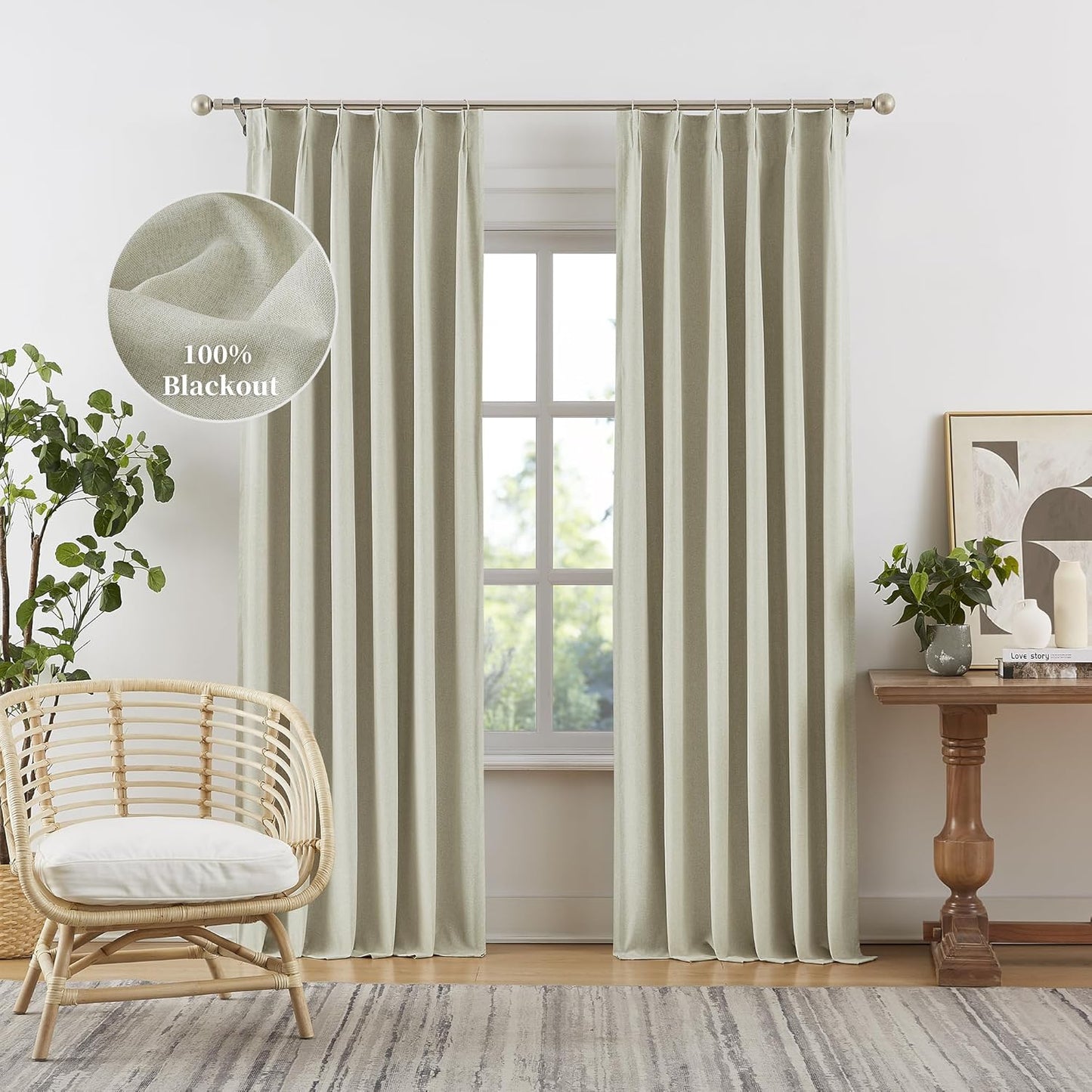 DUALIFE Linen Blackout Curtains 96 Inches Long for Elegance