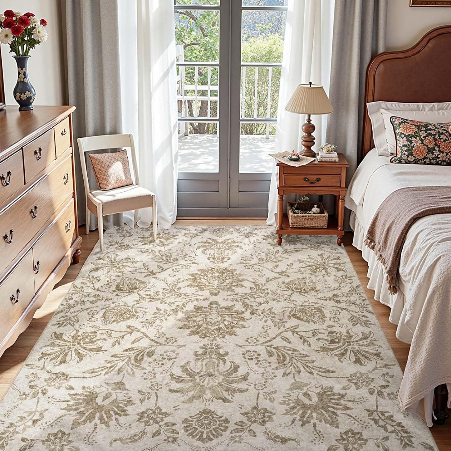 Floral 5x7 Area Rugs for Living Room and Bedroom Decor