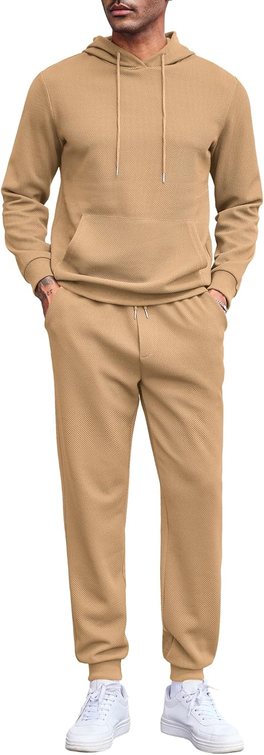 COOFANDY Men's Tracksuits 2 Pieces Waffle Hoodies for Comfort
