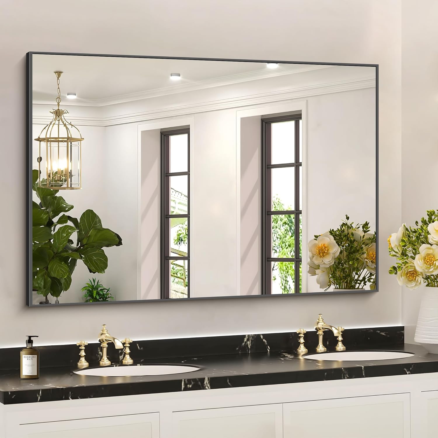 36x50inch Black Rectangle Mirror for Bathroom and Living Room