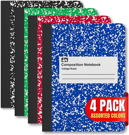1InTheOffice College Ruled Composition Notebooks - Vibrant Colors, 4 Pack