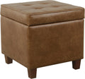 HomePop Square Tufted Storage Ottoman Distressed Brown Faux Leather