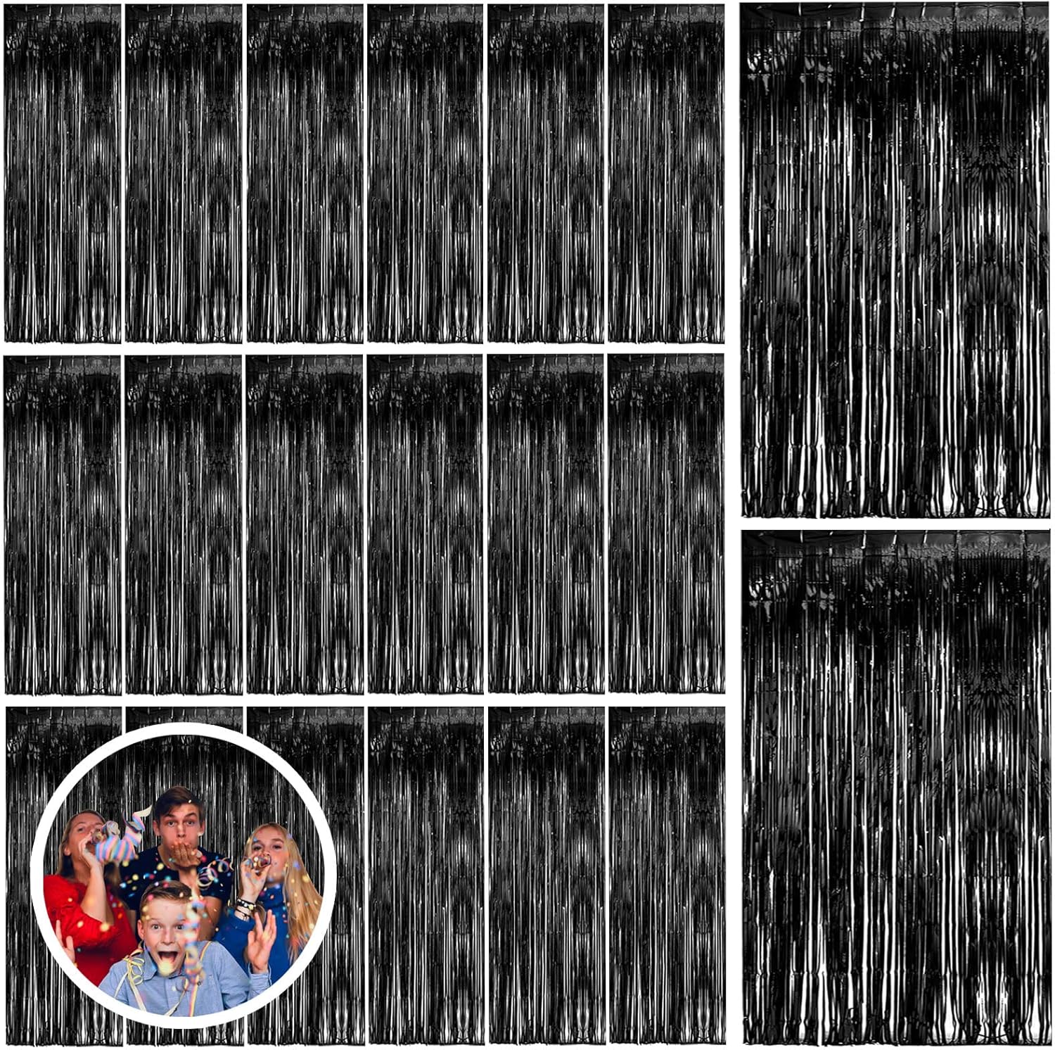 BOMSI Black Tinsel Foil Fringe Curtains - 20 Pack for Magical Parties