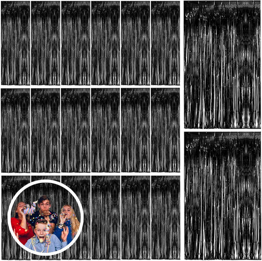 BOMSI Black Tinsel Foil Fringe Curtains - 20 Pack for Magical Parties