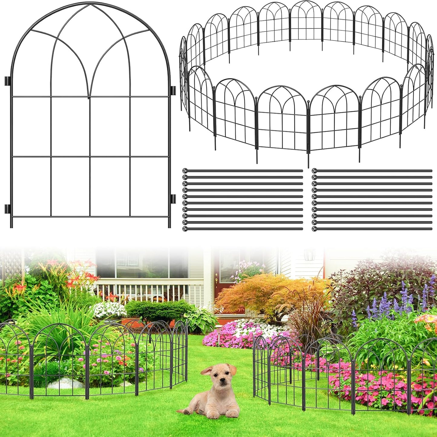 Garden Fences Animal Barrier for Dogs, Rustproof Metal Fencing