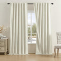 Dualife Cream Beige 120 in Long Blackout Linen Curtains - Deep Room