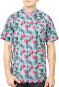 Mens Short Sleeve Button Down Novelty Print Shirt - Flamingo Vacation