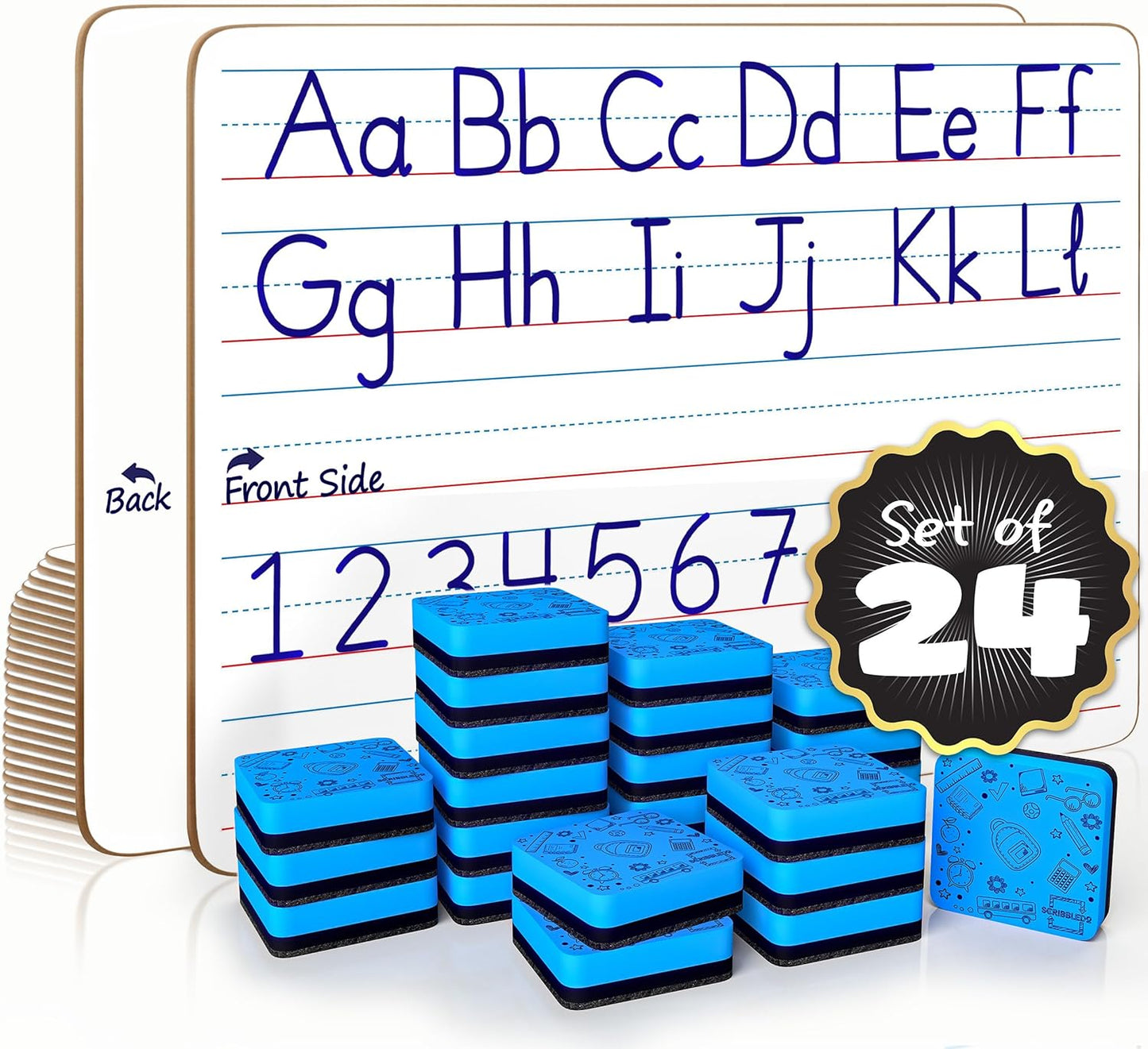 Scribbledo 24 Pack Double Sided Whiteboard for Kids