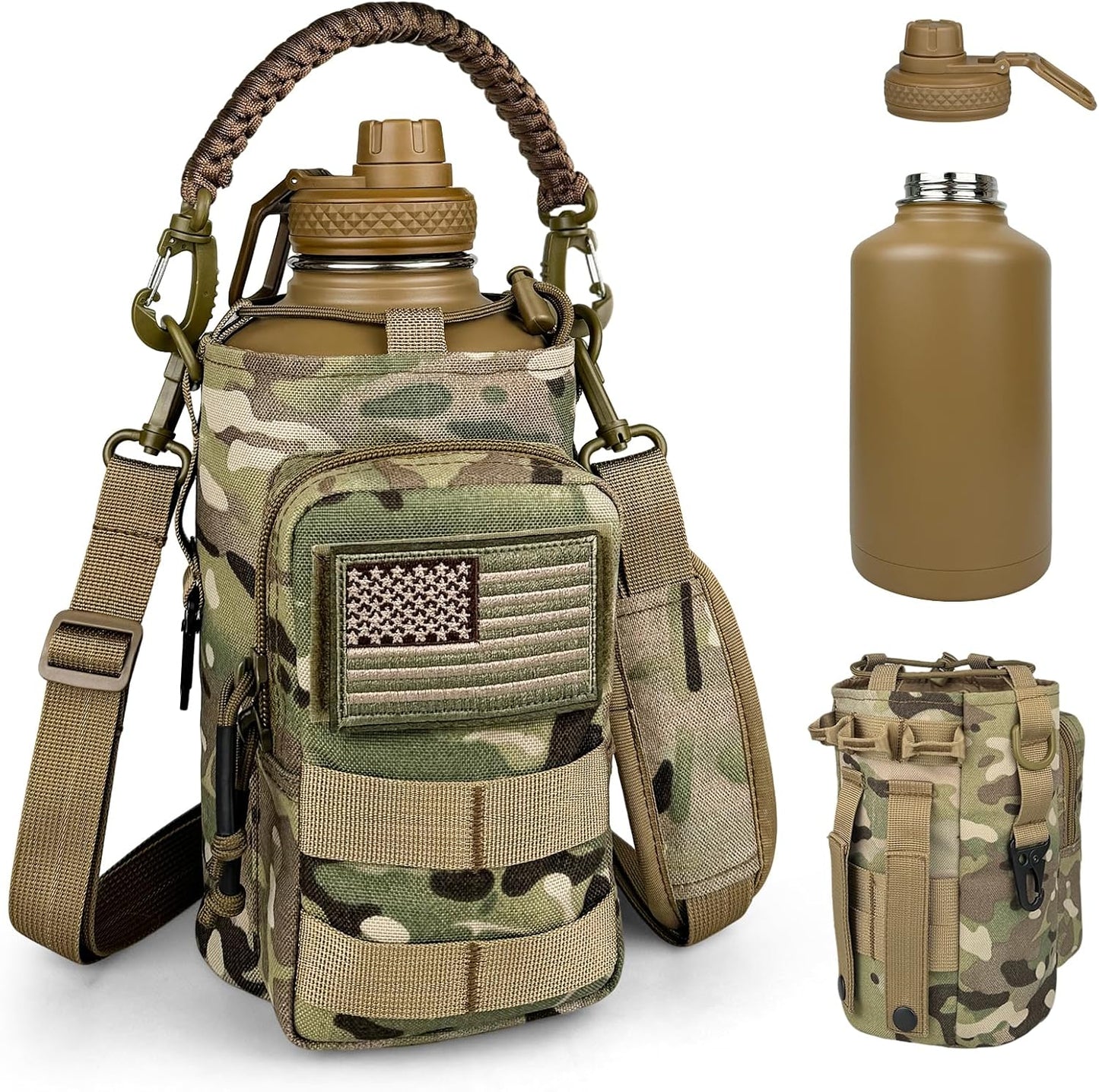 Half Gallon Insulated Water Bottle with Tactical Pouch for Men