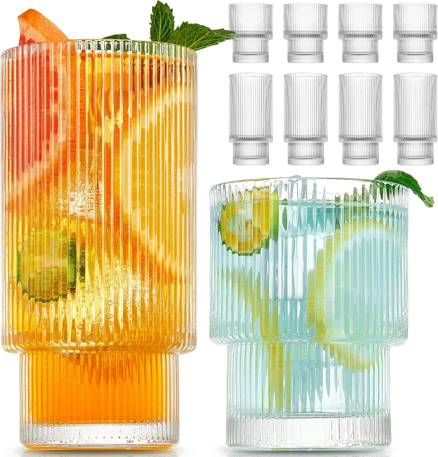 Set of 8 Elegant Vintage Glassware - Perfect for Cocktails & Juice