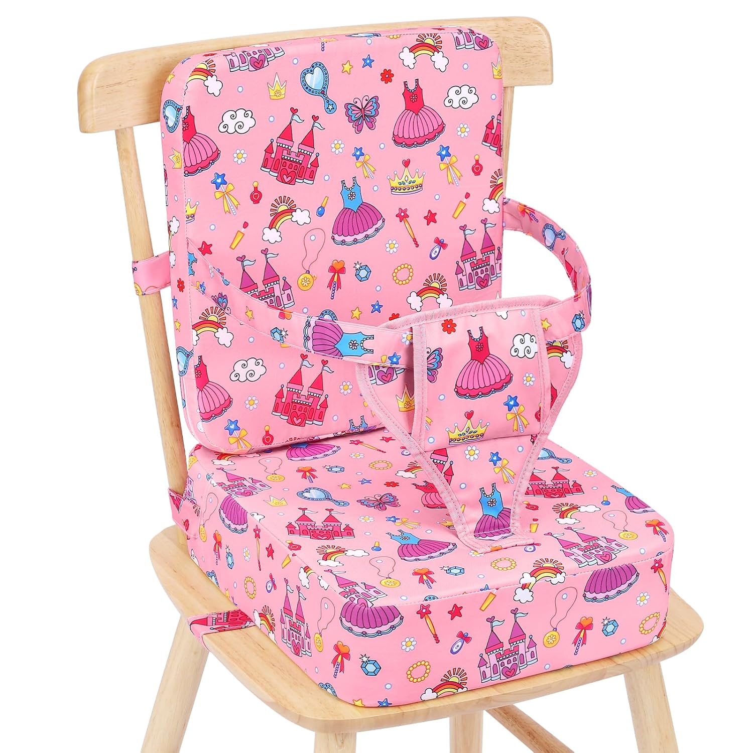 Toddler Booster Seat for Kitchen Chair with Backrest and Straps