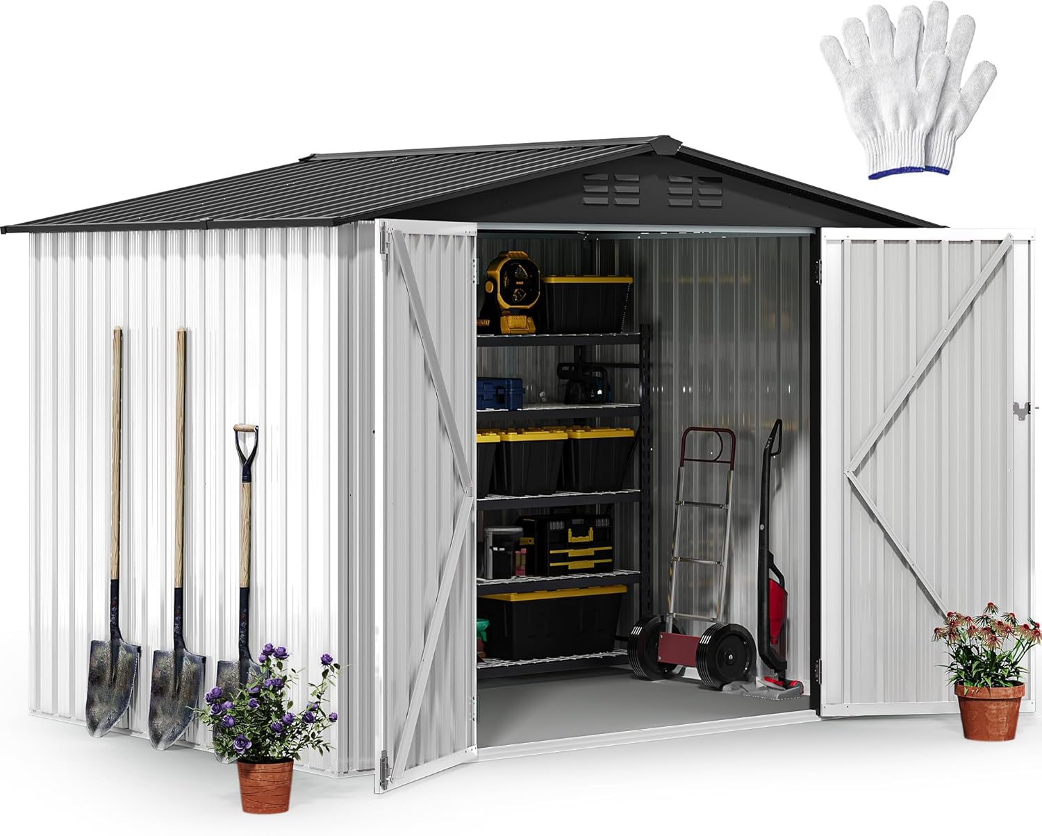 DWVO 8x6ft Metal Outdoor Storage Shed for Tools and Bicycles