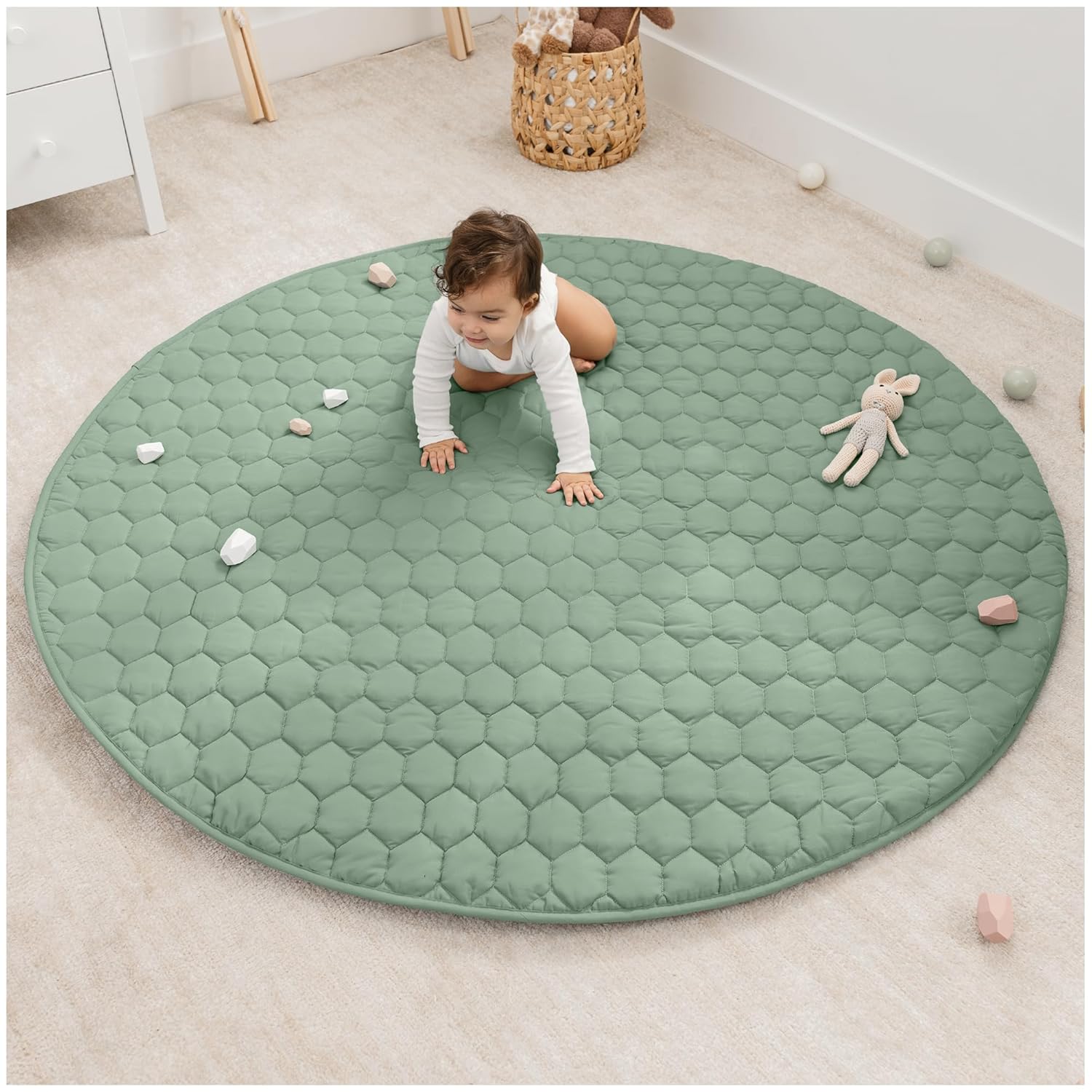 Comfy Cubs Round Kids Play Mat - Soft Quilted Baby Floor Mat