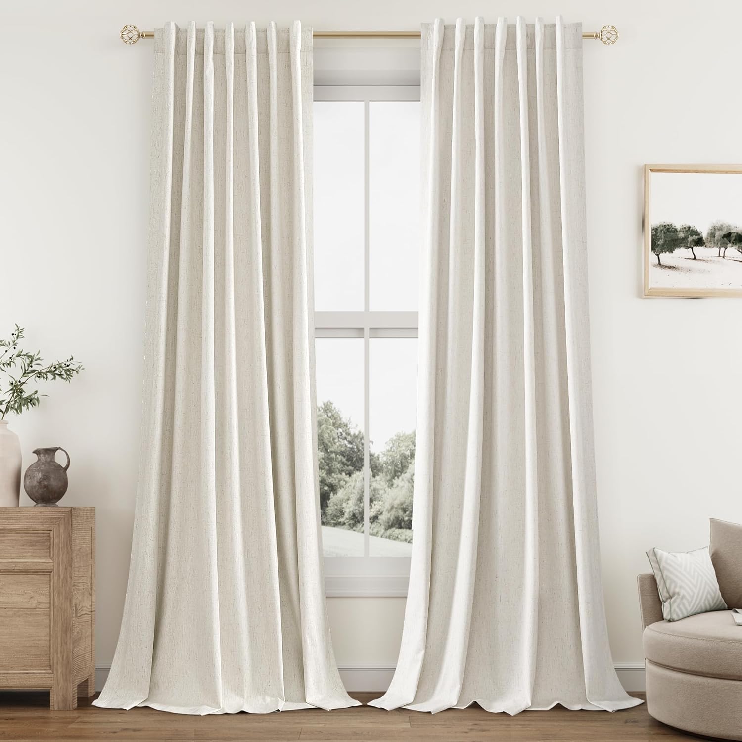 Cream Linen Blackout Curtains 132 Inch Length for Any Room