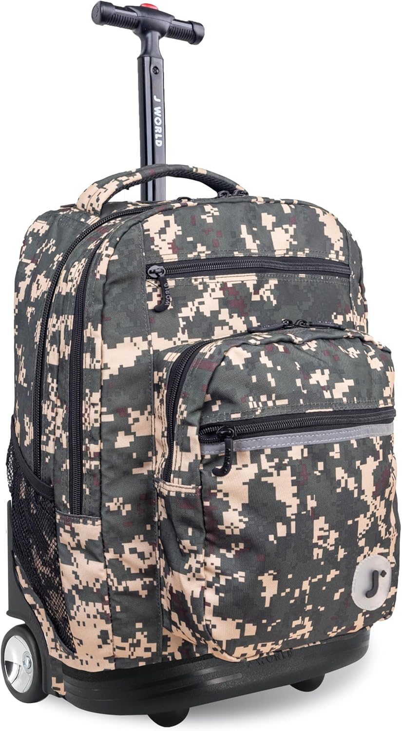 J World New York Sundance Rolling Backpack for Kids, Green Camo