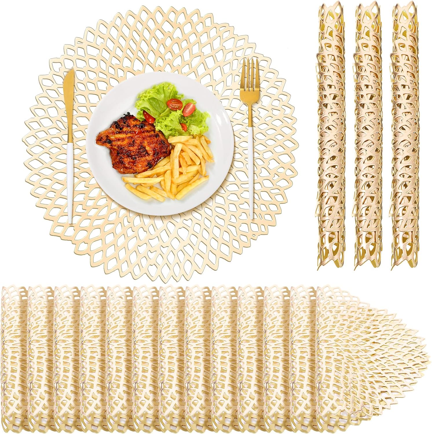 Sieral 24Pcs Gold Metallic Leaf Placemats ~ Luxe Table Setting