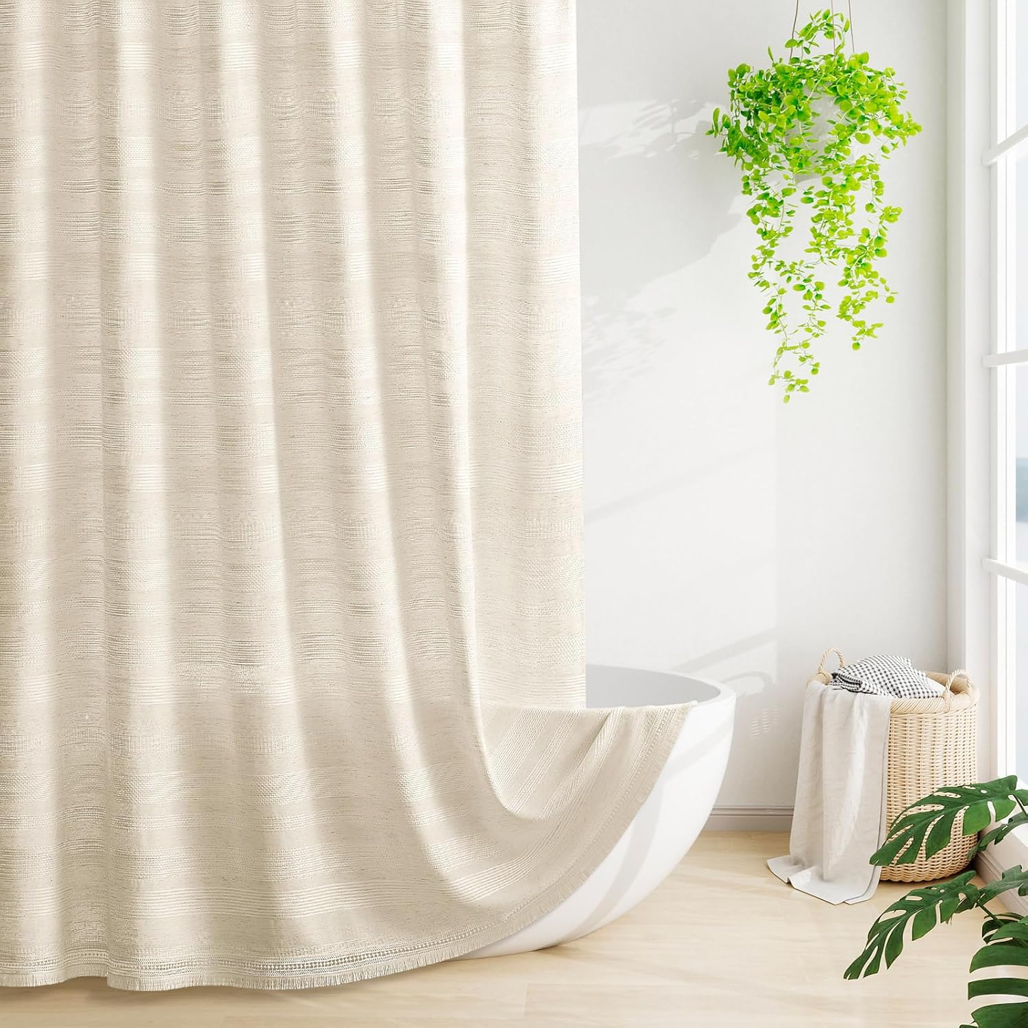 Long Boho Farmhouse Shower Curtain Set with Tassel for Chic Decor