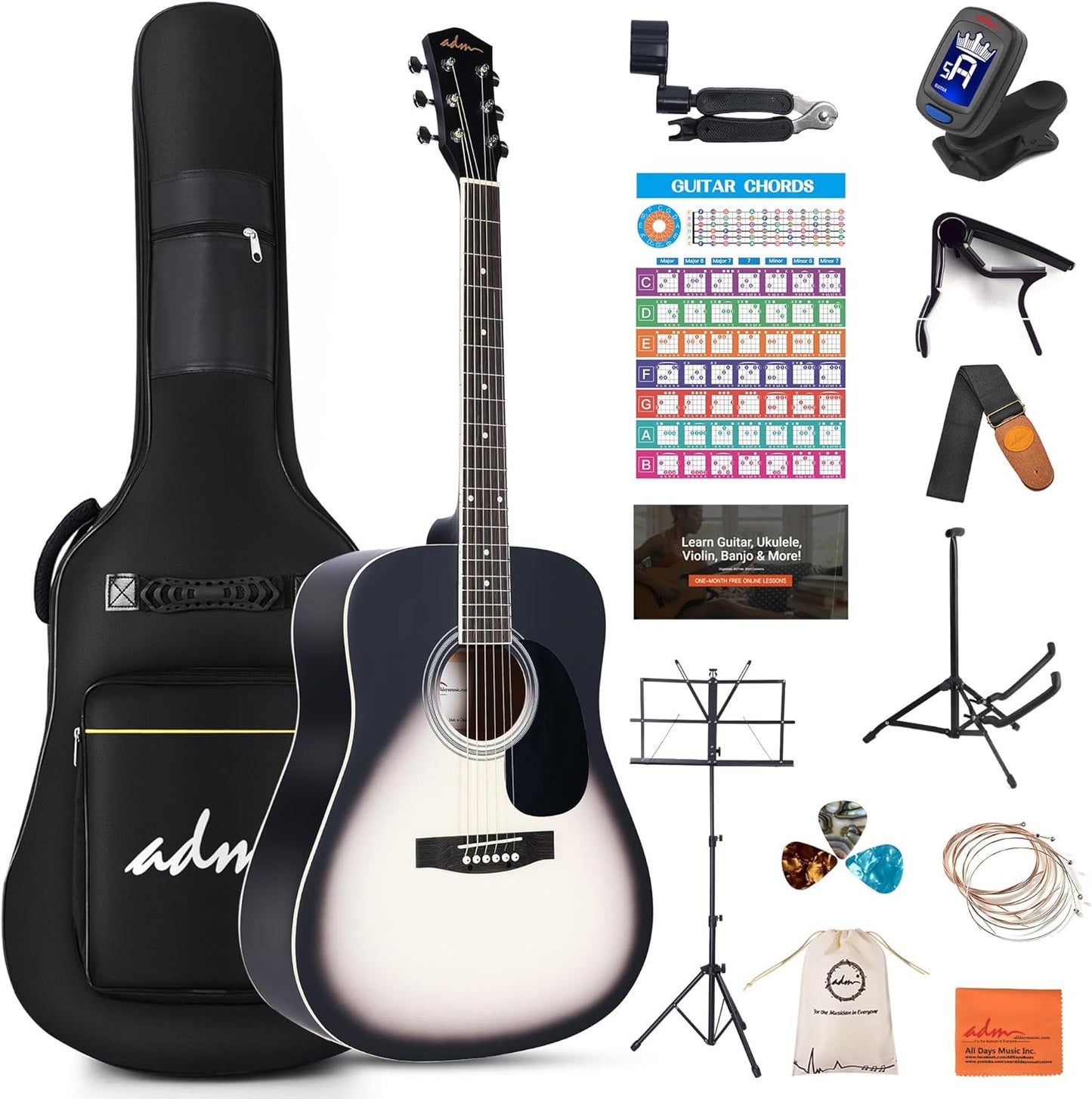 ADM Dreadnought Guitar Kit + Free Lesson: Adult Starter Set