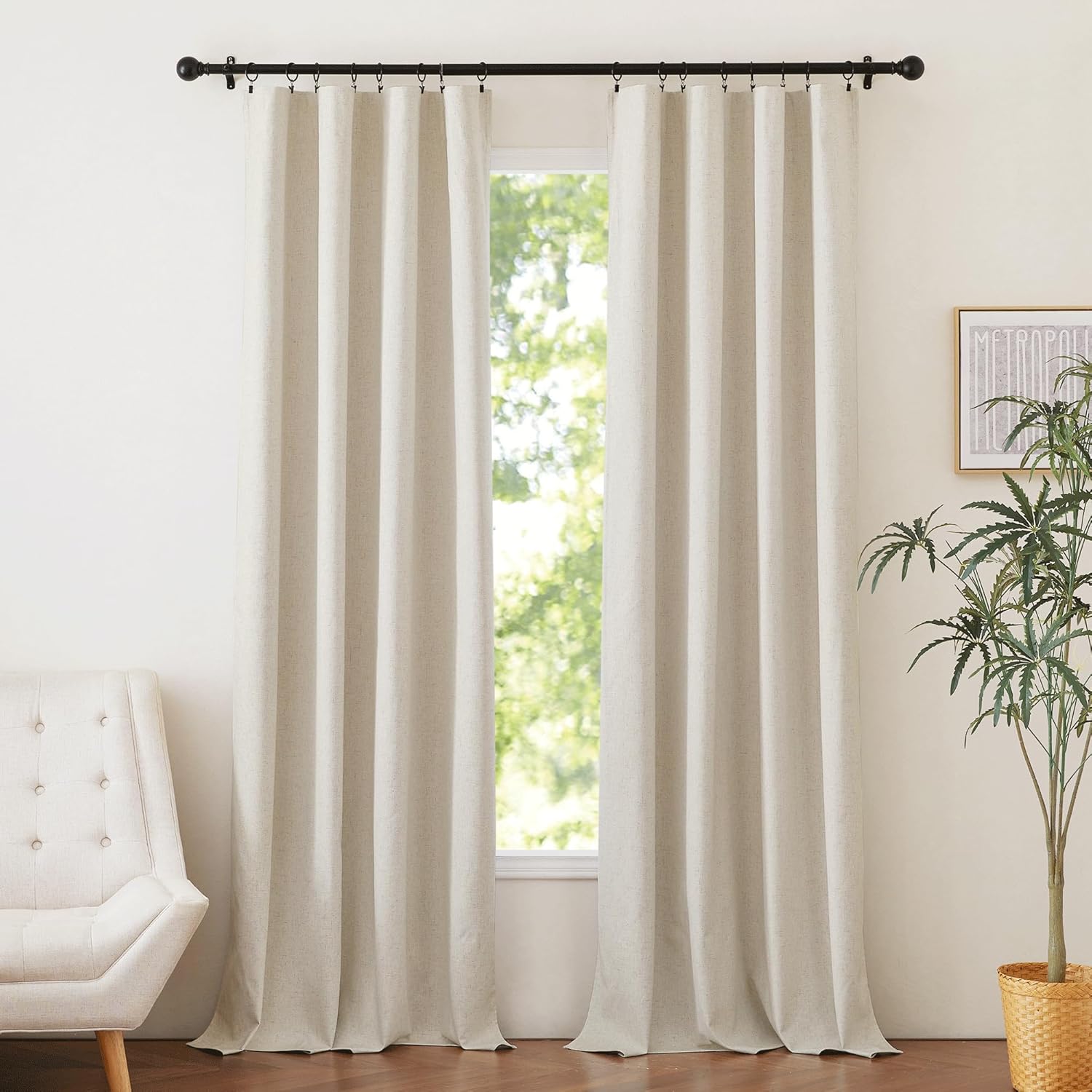 NICETOWN Full Blackout Natural Beige Linen Curtains for Home