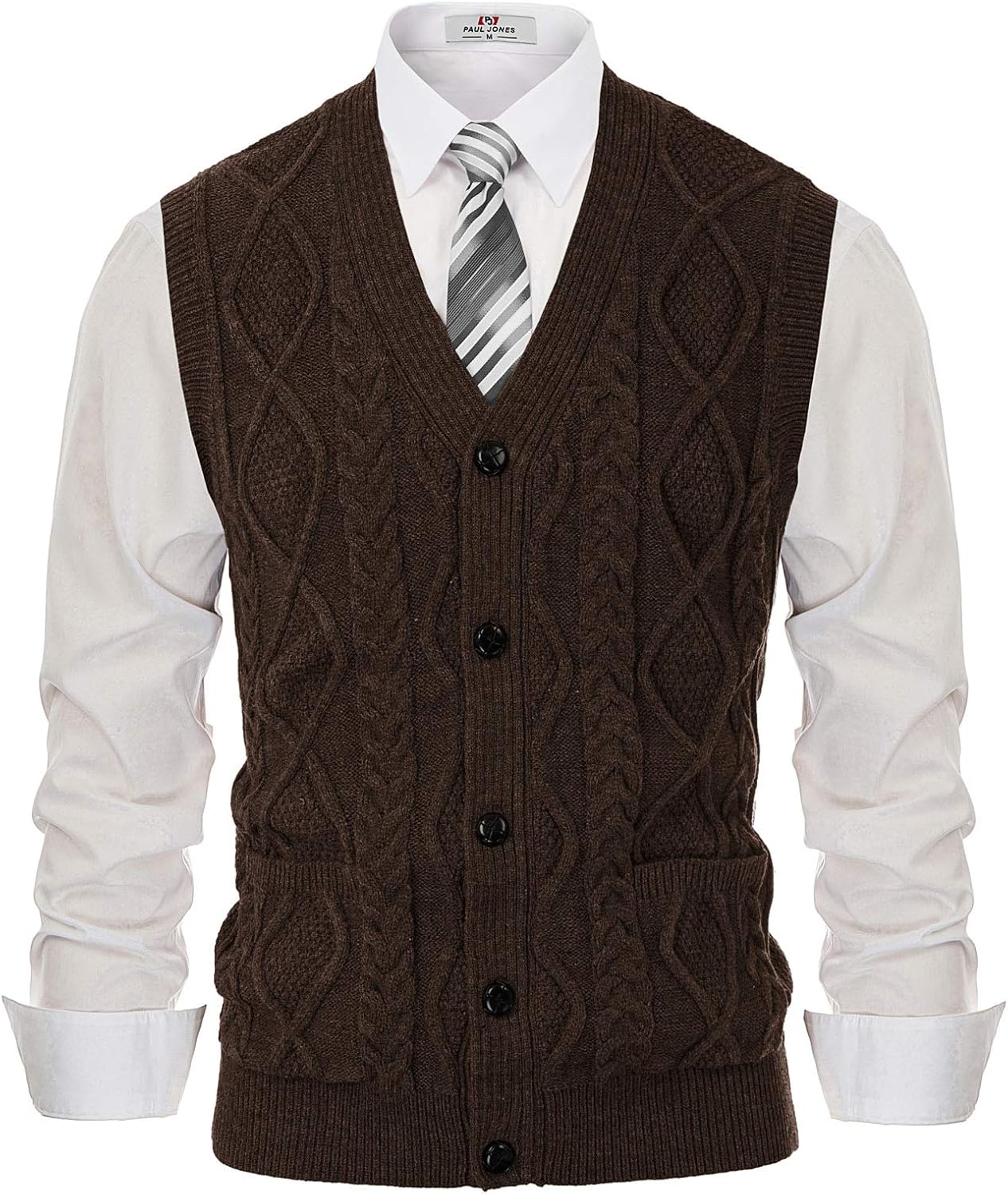 PJ PAUL JONES Men's Sweater Vest V-Neck Stylish Cable Knit