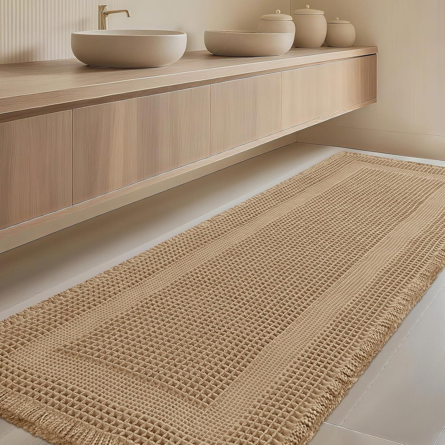 Extra Large Waffle Bath Mat for Modern Boho Bathrooms