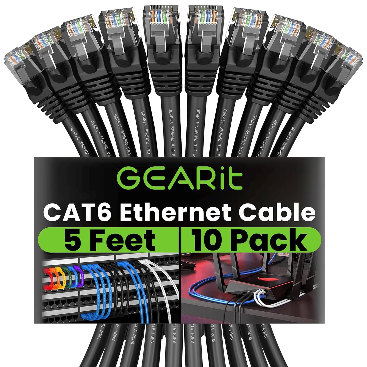 10-Pack 5ft Cat 6 Ethernet Cables - High-Speed 10Gbps Internet Connection