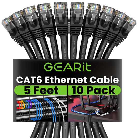 10-Pack 5ft Cat 6 Ethernet Cables - High-Speed 10Gbps Internet Connection