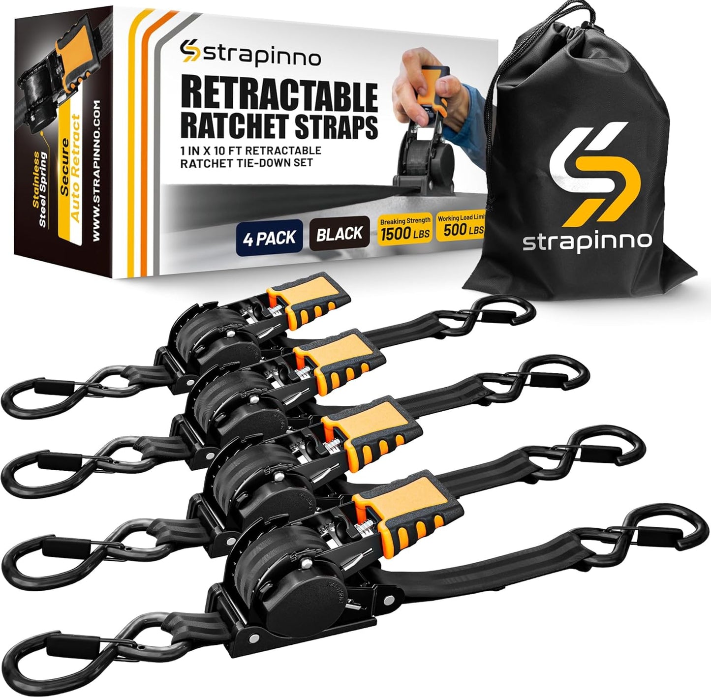 Strapinno Retractable Ratchet Straps for Secure Tie-Downs