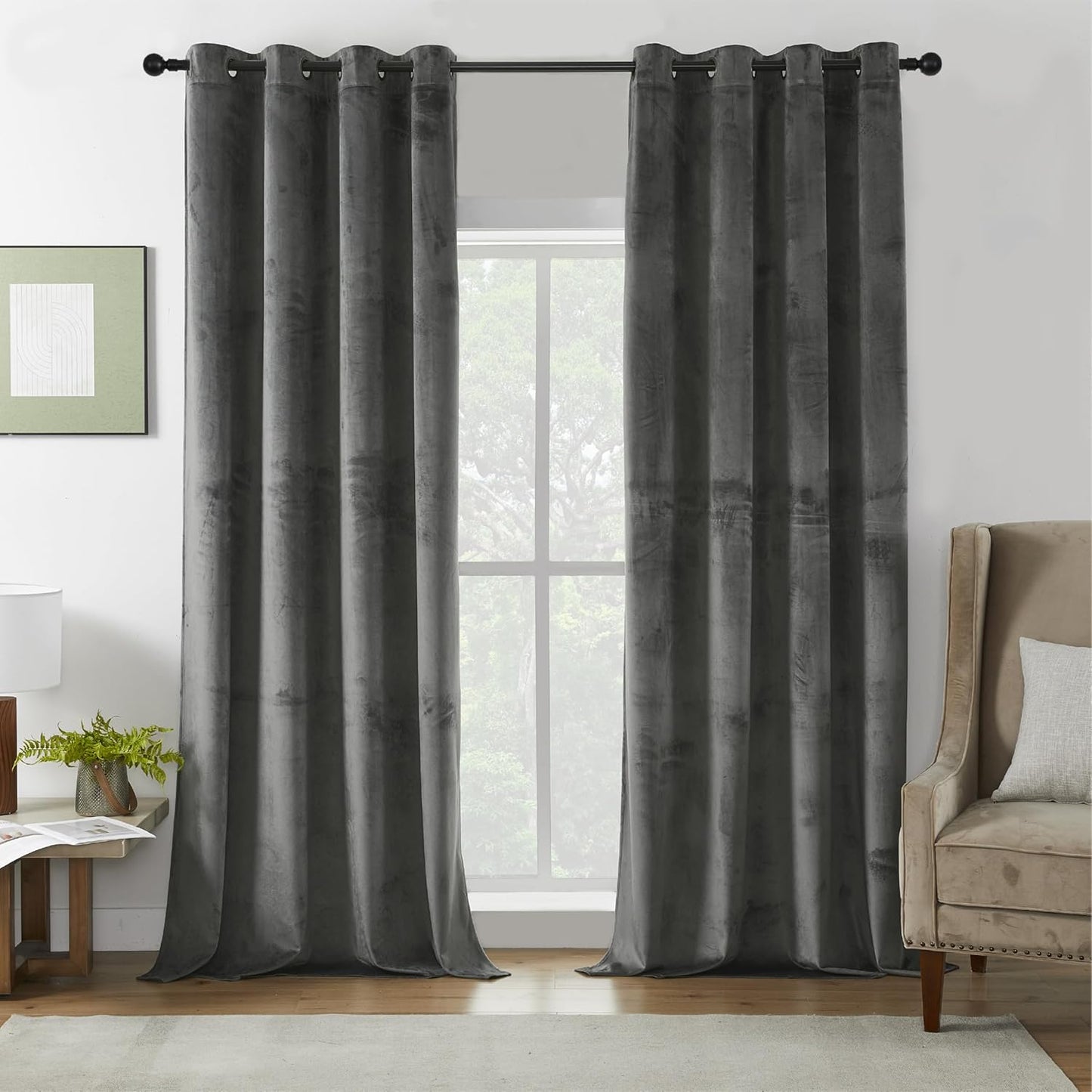 Luxury Soundproof Velvet Curtains - Dark Grey, 84 - PHOENIGON