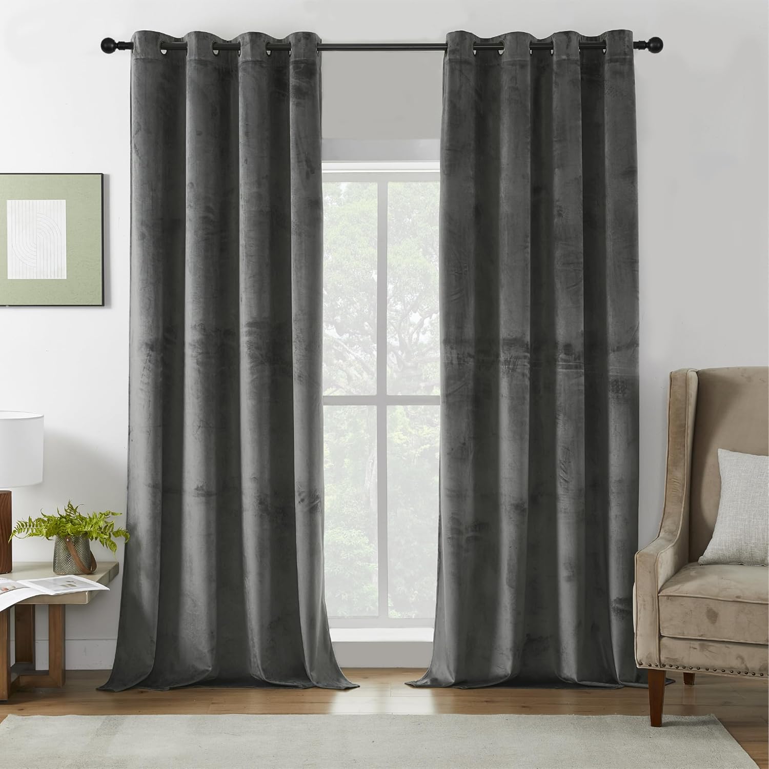 Luxury Soundproof Velvet Curtains - Dark Grey, 84 - PHOENIGON