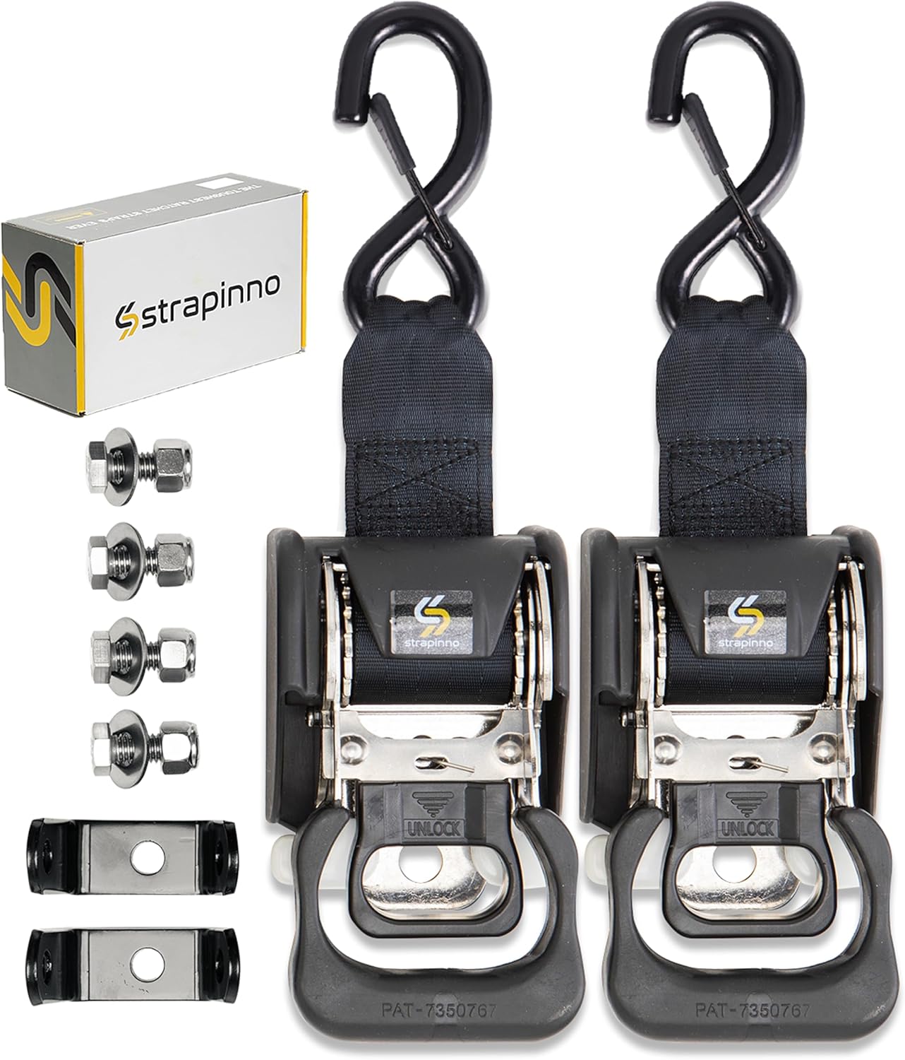 Strapinno Retractable Ratchet Straps for Boat Trailers - 2PCS