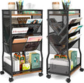 8 Tier Rolling Book Cart with Wheels - Mobile Space-Saving Bookcase