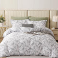 100% Cotton Leaf Duvet Cover Set 68 in x 90 in - Soft 3-Piece