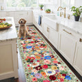 Floral Hallway Runner Green Carpet Non-Slip 2x10 - Soft Washable Rug
