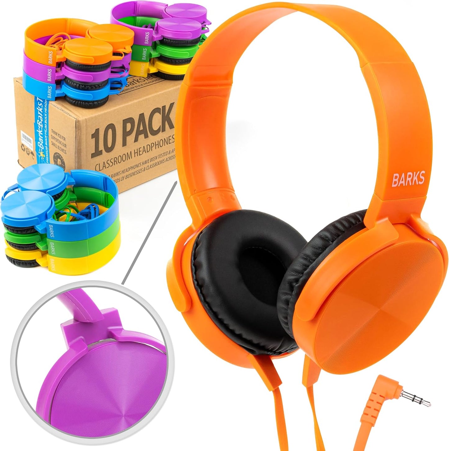 Barks Classroom Headphones 10 Pack for Kids K-12 Schools