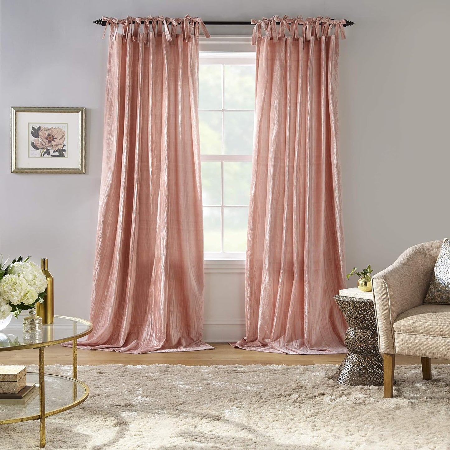 Korena Crushed Velvet Curtain Panel, Rustic-Chic Blush Elegance