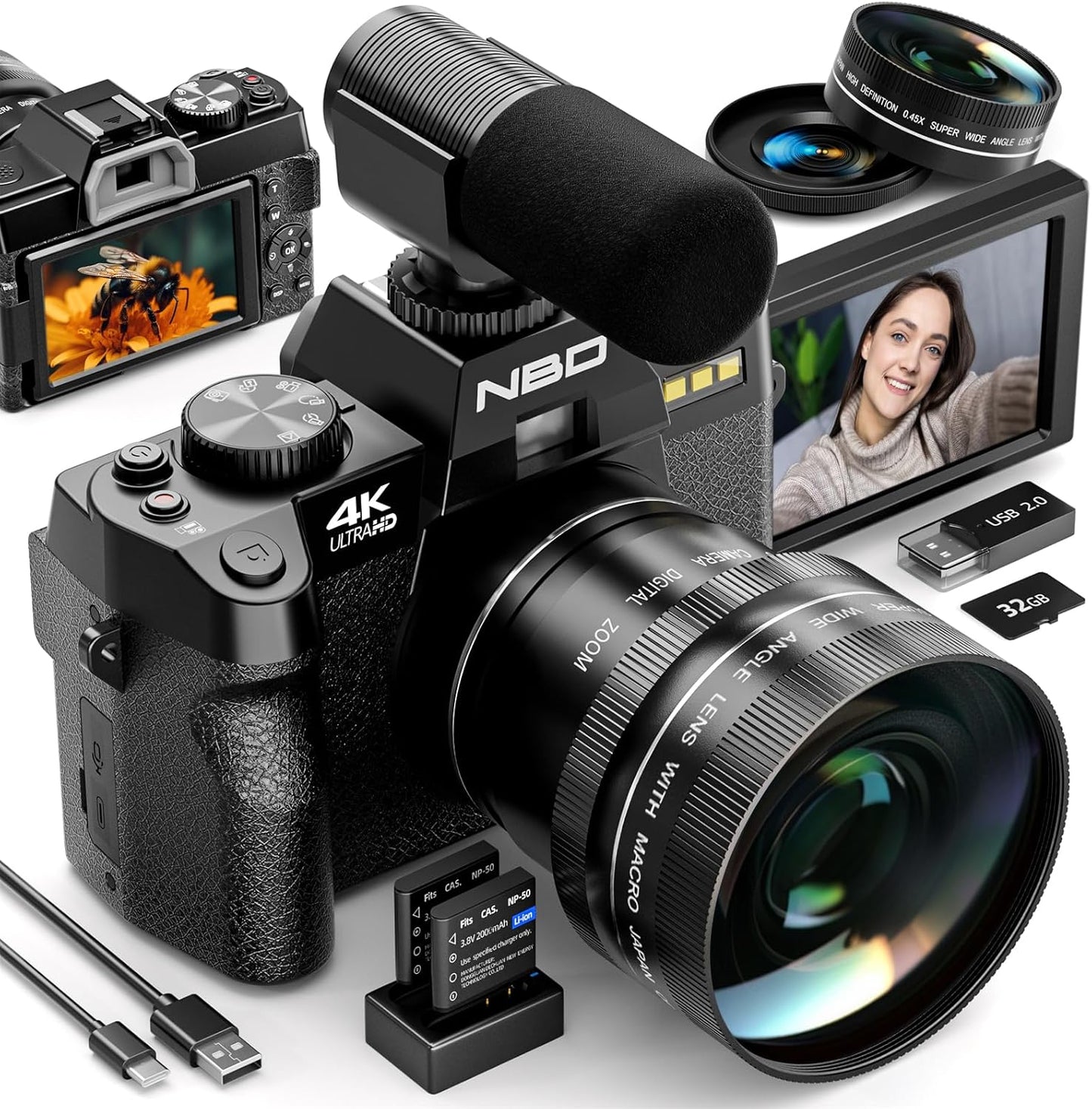 Ultra Portable 4K Vlogging Camera with Flip Screen