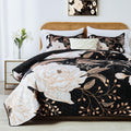 Yogeneg King Size Quilt Set Black Floral - Lightweight Summer Comfort