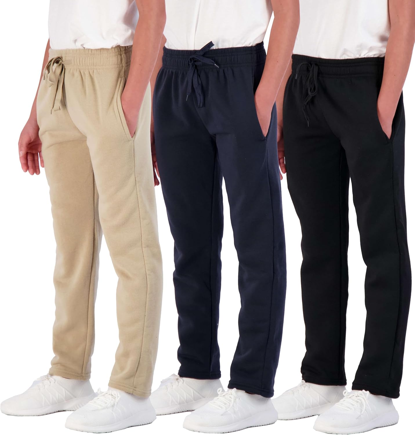 Boys' Tech Fleece Open Bottom Sweatpants with Pockets - 3 Pack