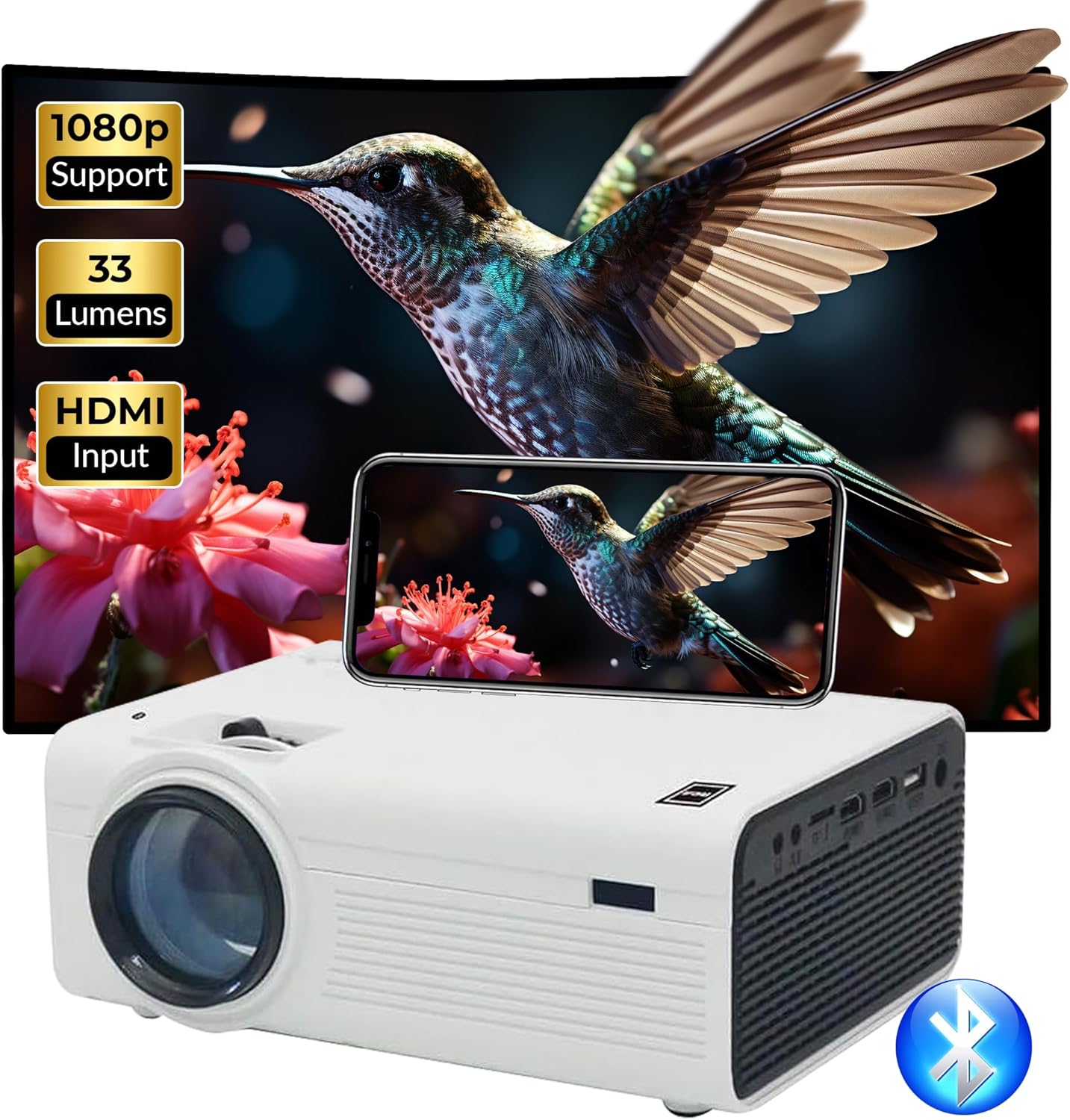 Portable RCA Projector + Free 100 Screen & Bluetooth
